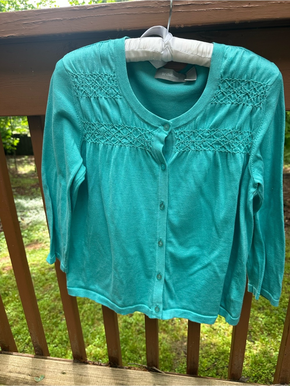 Liz Claiborne cotton blue smocked cardigan